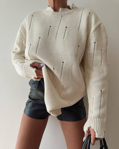 Damen Grober Strickpullover mit distressed Details Merchesia