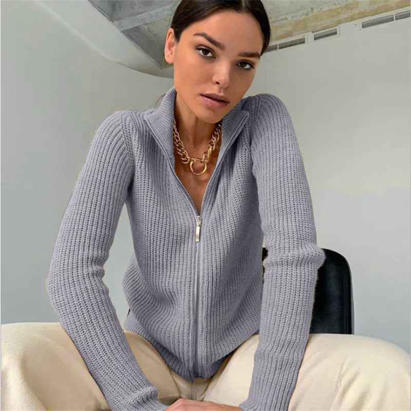 Damen Strickjacke mit hohem Kragen Merchesia