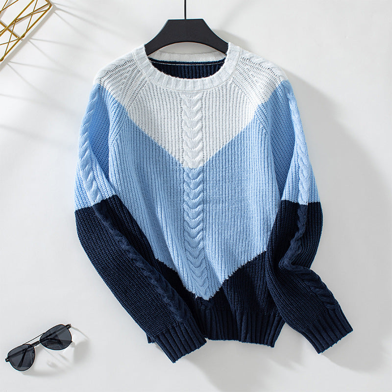 Damen modischer Strickpullover mit geometrischem Muster und Zopfrippen Merchesia