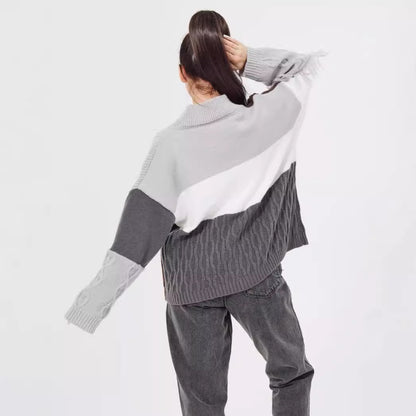 Damen Strickjacke mit modischem Blockstreifenmuster und klassischem Knopfverschluss Merchesia