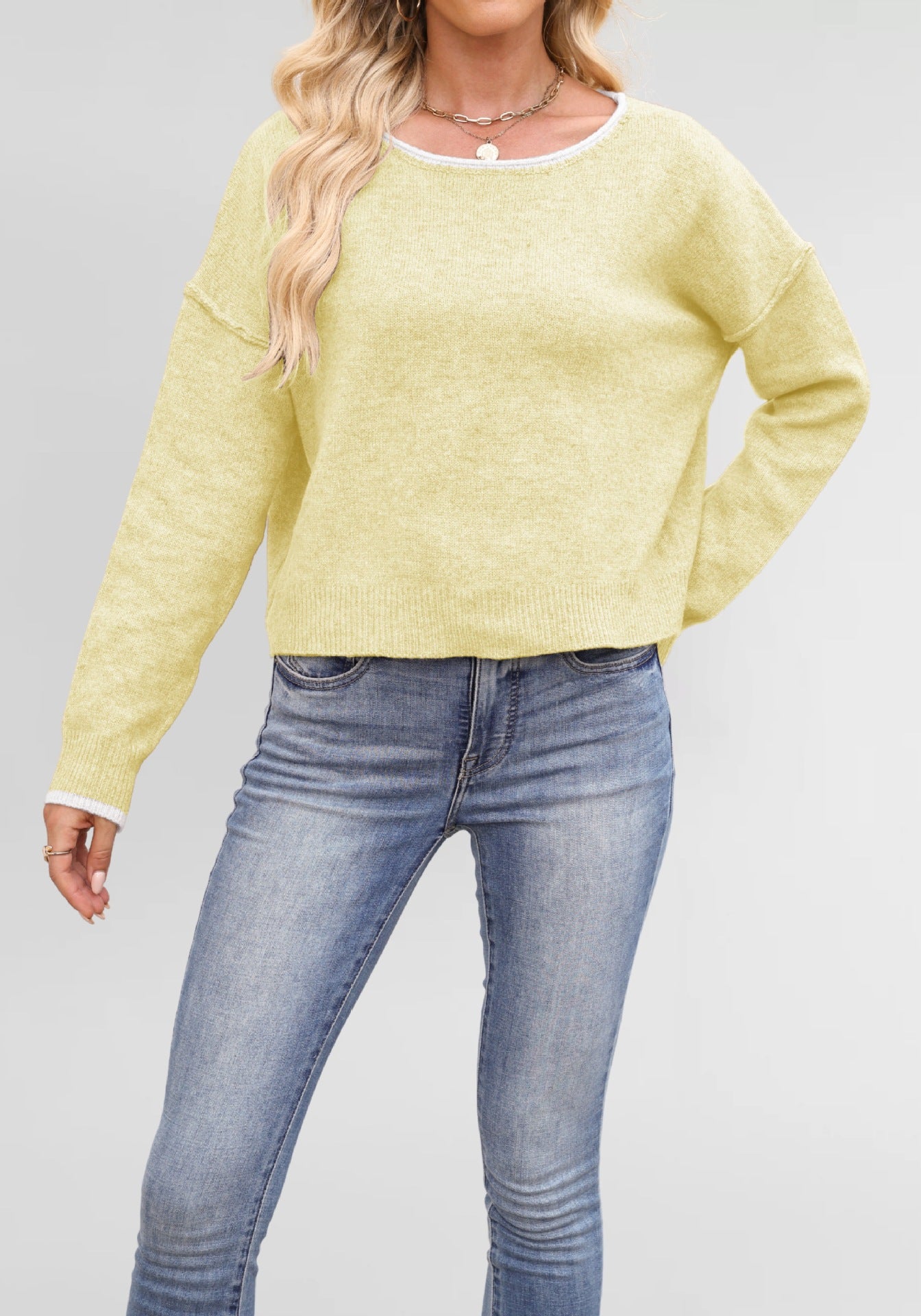 Damen lässiger Pullover mit weitem Schnitt und sanften Texturen Merchesia