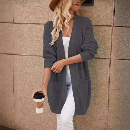 Damen Grobstrickcardigan mit praktischen Taschen und lässigem Schnitt Merchesia