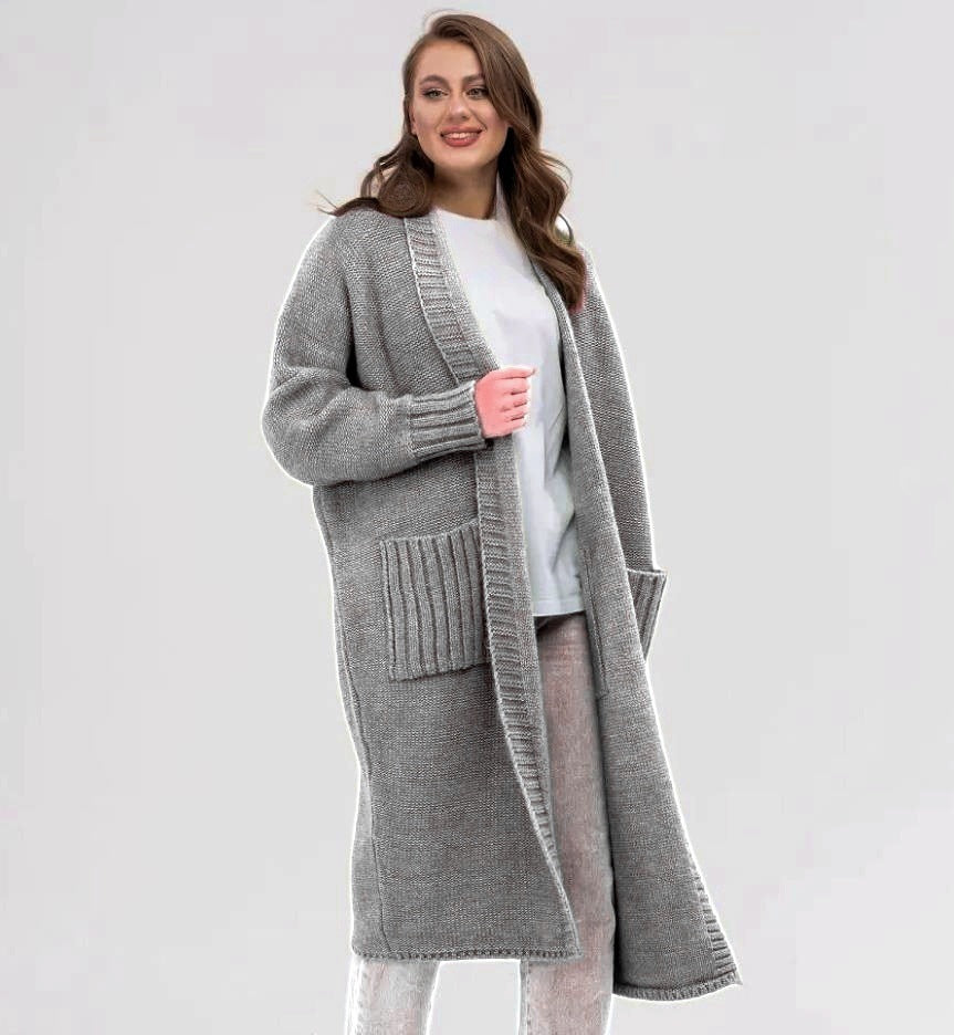 Damen Gemütlicher Strickmantel mit großen Taschen und oversized Schnitt Merchesia