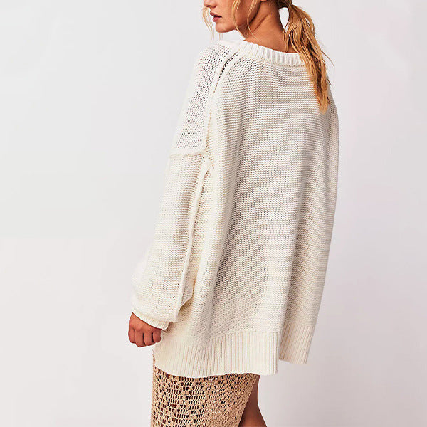 Damen V-Ausschnitt Oversized Pullover mit strukturiertem Strickmuster Merchesia