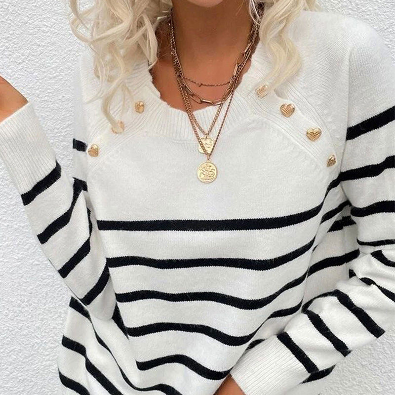 Damen modischer Streifenpullover mit Herzdetails Merchesia