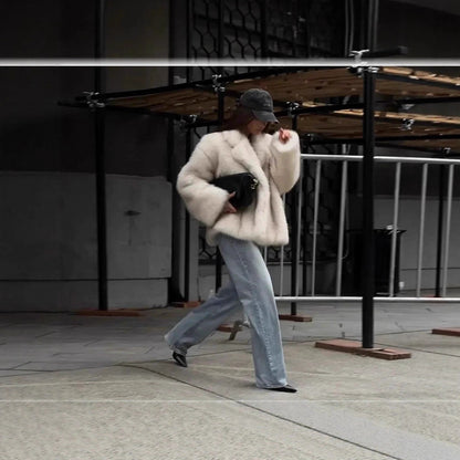 Damen Kuschelige Felljacke im Oversized-Stil mit breitem Revers Merchesia