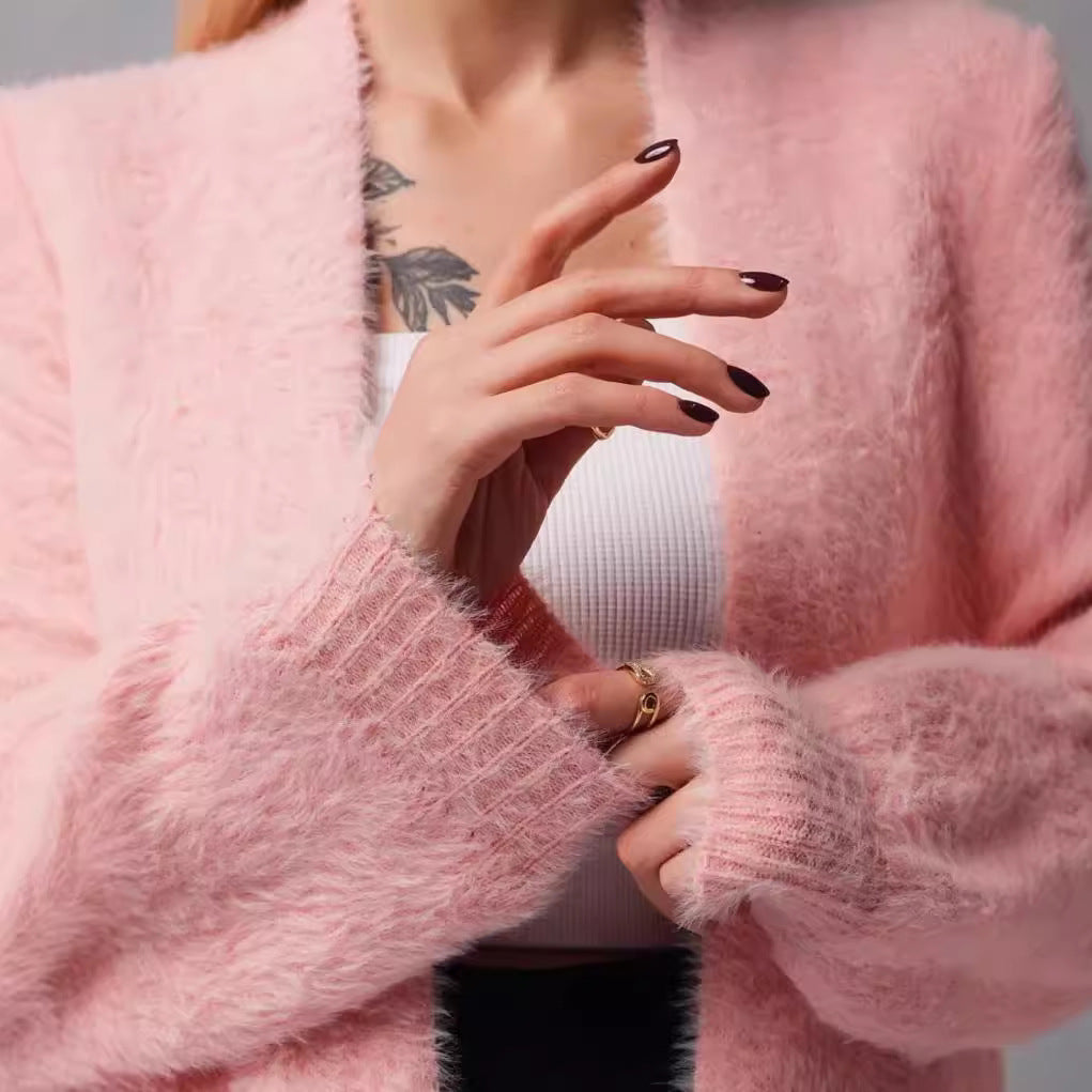 Damen Kuscheliger Strickmantel mit seitlichen Schlitzen und weitem Schnitt Merchesia