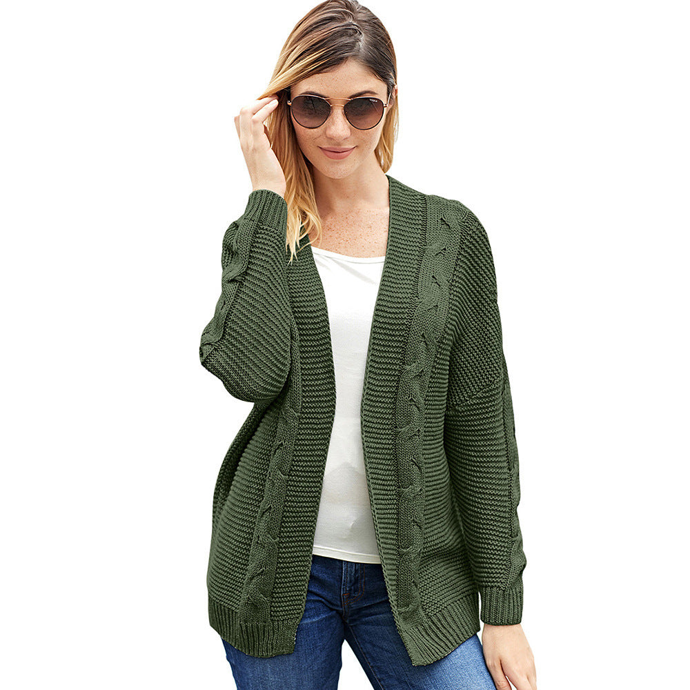 Damen Grobstrickcardigan mit kreativen Zopfmustern und lässigem Schnitt Merchesia