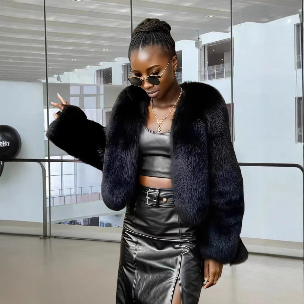 Damen Fleece Kunstpelzmantel Merchesia