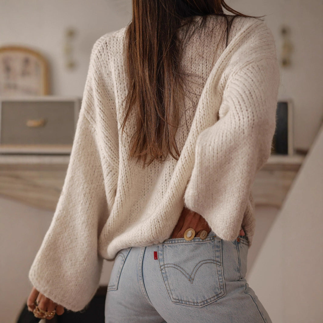 Damen kuschelige Strickjacke mit oversized Ärmeln und eleganten Perlenknöpfen Merchesia