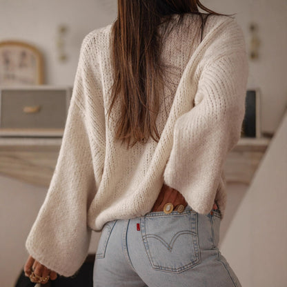 Damen kuschelige Strickjacke mit oversized Ärmeln und eleganten Perlenknöpfen Merchesia