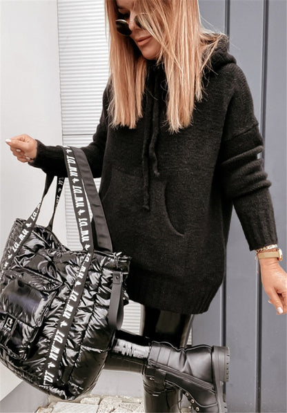 Damen lässiger Pullover mit Kapuze und strukturiertem Gewebe Merchesia