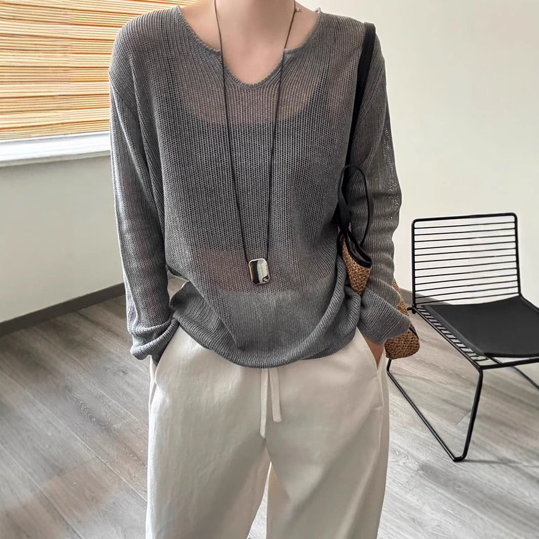 Damen luftiger Strickpullover mit V-Ausschnitt und lässigem Schnitt Merchesia