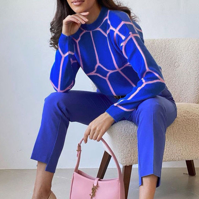 Damen Modischer Strickpullover mit geometrischem Grafikdesign und hohem Komfort Merchesia