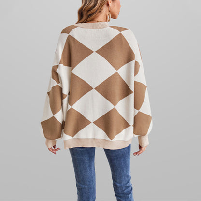 Damen kreativer Strickcardigan mit geometrischem Muster Merchesia
