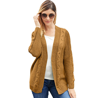 Damen Grobstrickcardigan mit kreativen Zopfmustern und lässigem Schnitt Merchesia