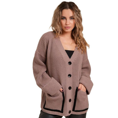 Damen gemütlicher Strickcardigan mit großen Taschen und dekorativen Knopfdetails Merchesia