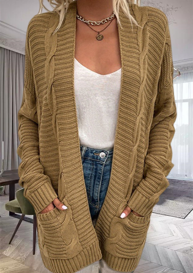Damen Grobstrickcardigan mit seitlichen Taschen und feinem Muster Merchesia