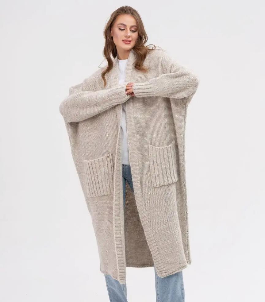 Damen Gemütlicher Strickmantel mit großen Taschen und oversized Schnitt Merchesia