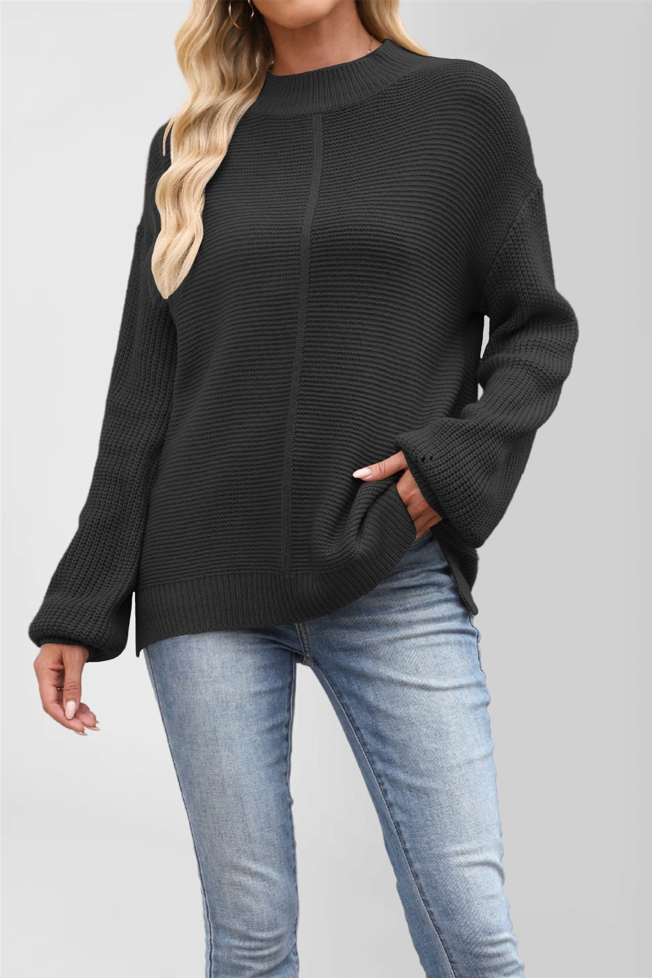 Damen Grobstrickpullover mit überschnittenen Schultern Merchesia