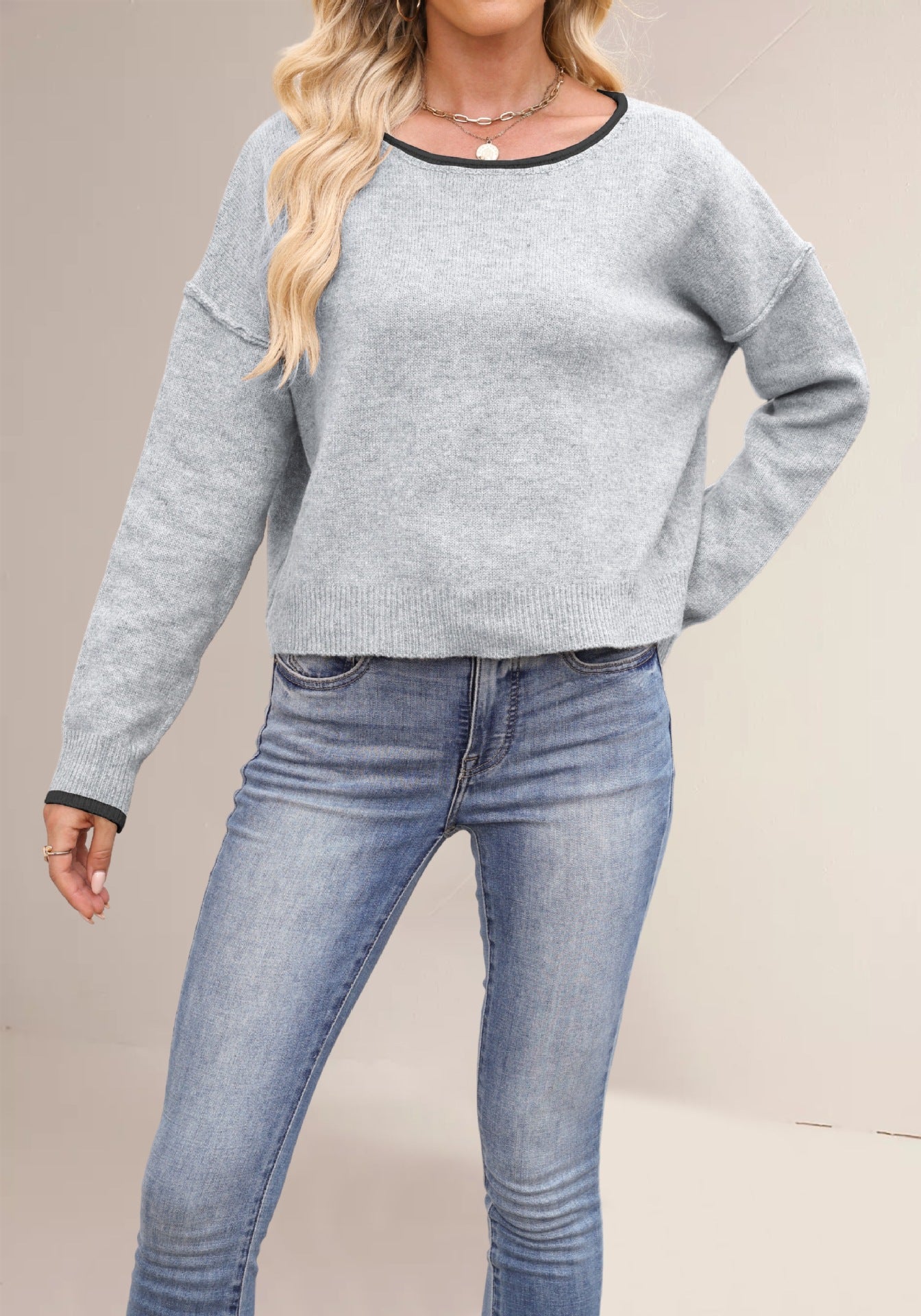 Damen lässiger Pullover mit weitem Schnitt und sanften Texturen Merchesia