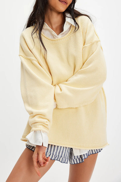 Damen lässiger Strickpullover mit weiten Ärmeln und Rippenstruktur Merchesia