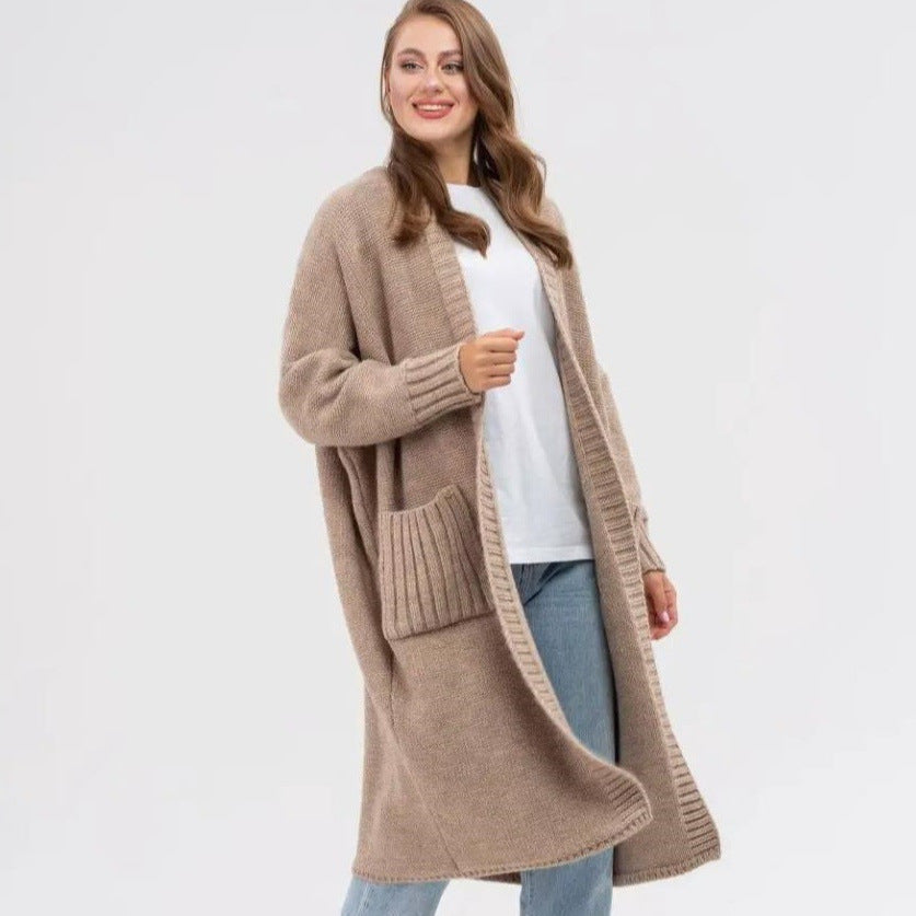 Damen Gemütlicher Strickmantel mit großen Taschen und oversized Schnitt Merchesia