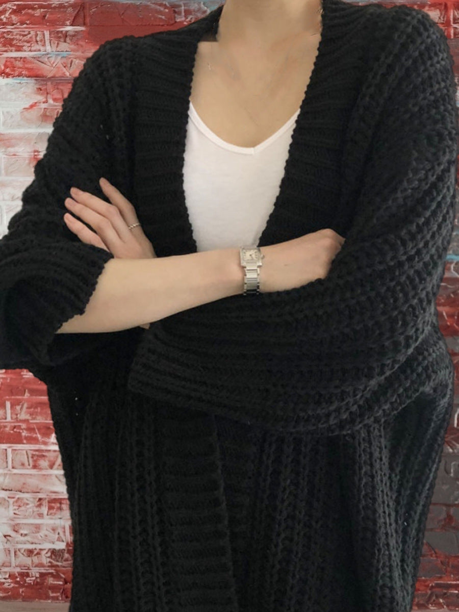 Damen Großer Strickcardigan mit offenem Schnitt und breiten Ärmeln Merchesia