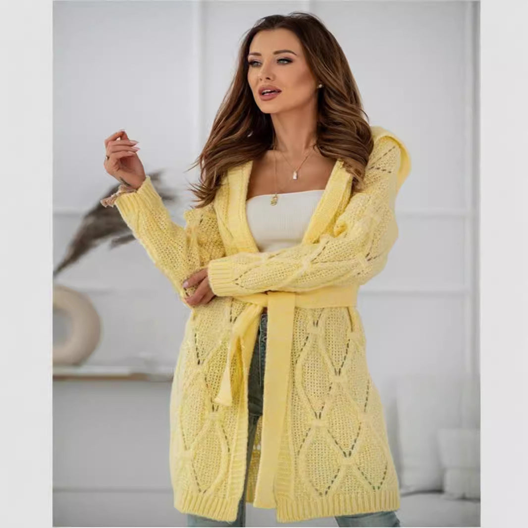 Damen Grobstrickmantel mit Taillengürtel und weitem Schnitt Merchesia