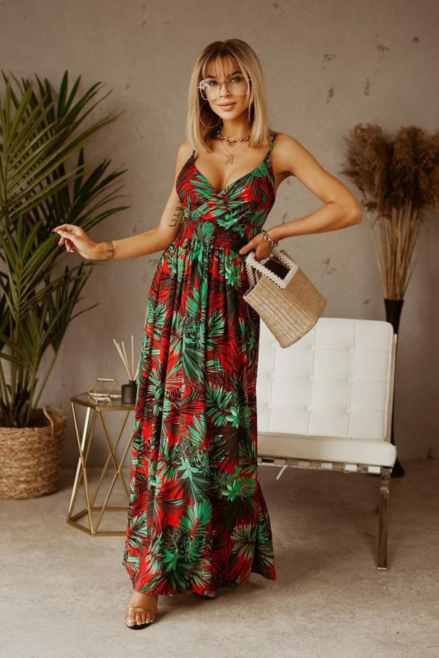 Frühling und Sommer neue V-Ausschnitt ärmellose Träger gedruckt böhmischen Kleid