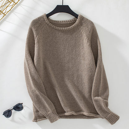 Damen gemütlicher Strickpullover mit weitem Schnitt und Rundhalsausschnitt Merchesia