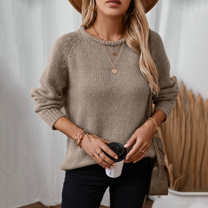 Damen gemütlicher Strickpullover mit weitem Schnitt und Rundhalsausschnitt Merchesia