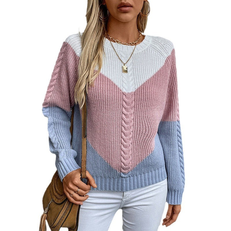Damen modischer Strickpullover mit geometrischem Muster und Zopfrippen Merchesia