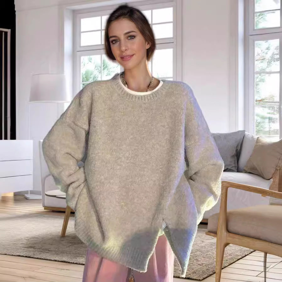 Damen lässiger Oversized-Pullover mit seitlichem Schlitzdesign Merchesia