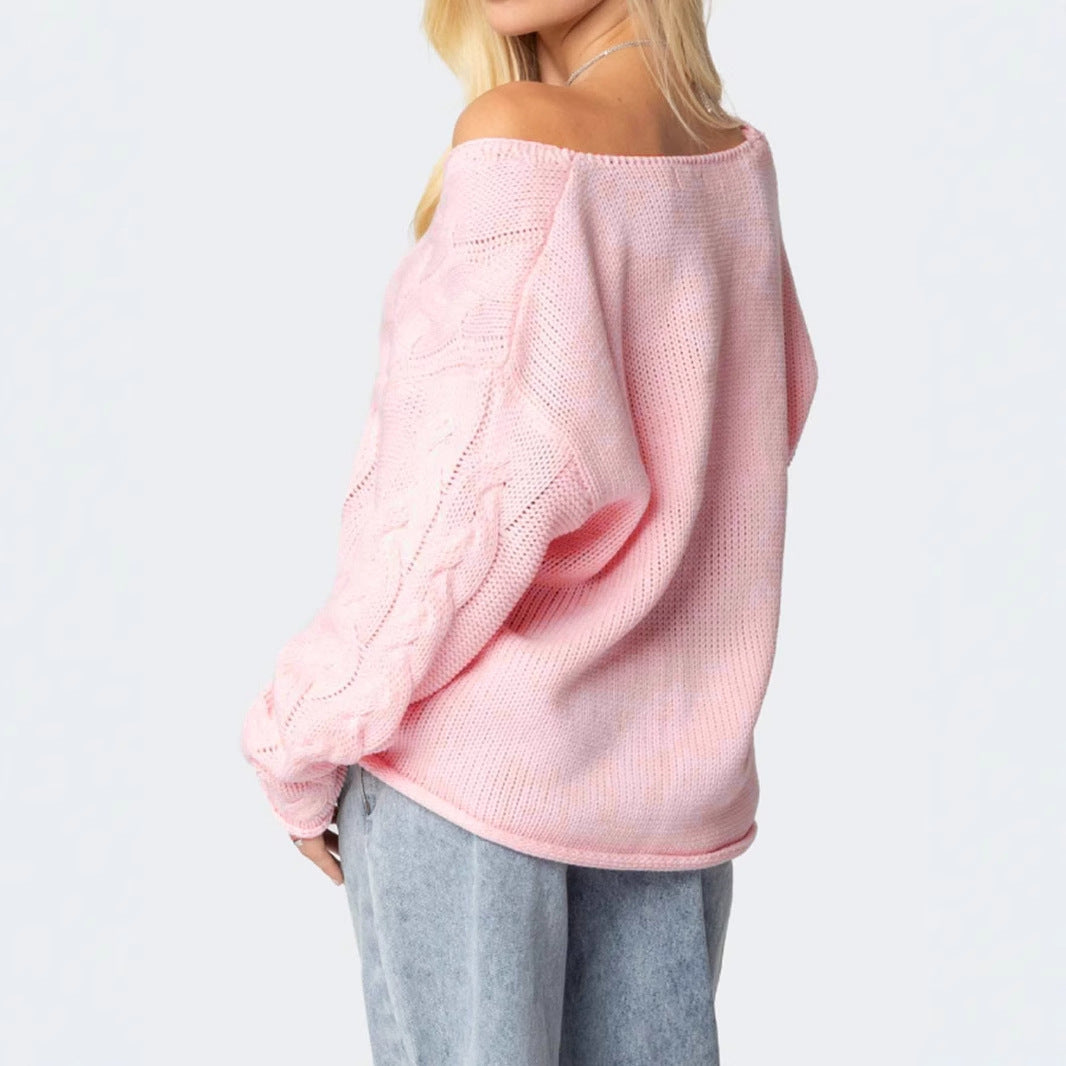 Damen Grobstrickpullover mit tiefem V-Ausschnitt und lässiger Silhouette Merchesia