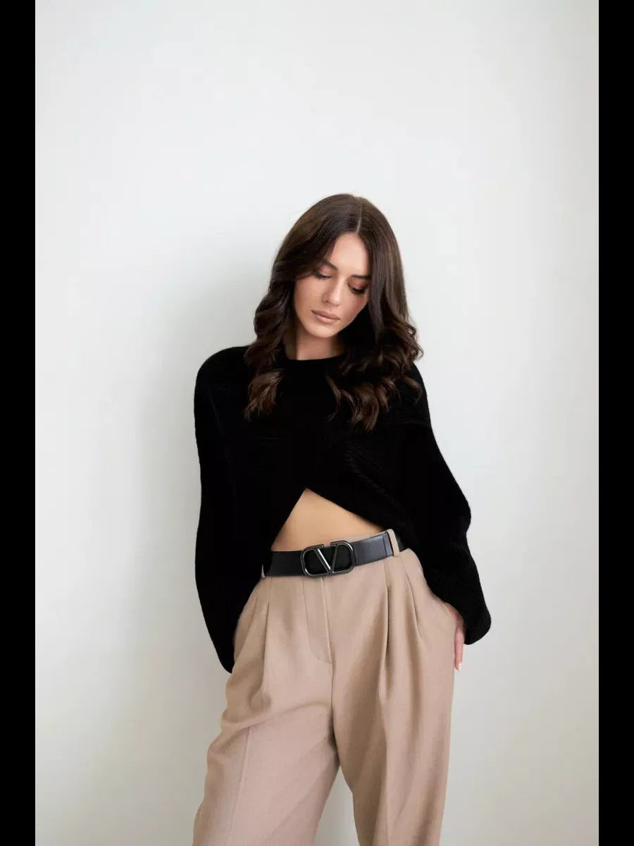 Damen Modischer cropped Strickpullover mit innovativem Schnitt Merchesia