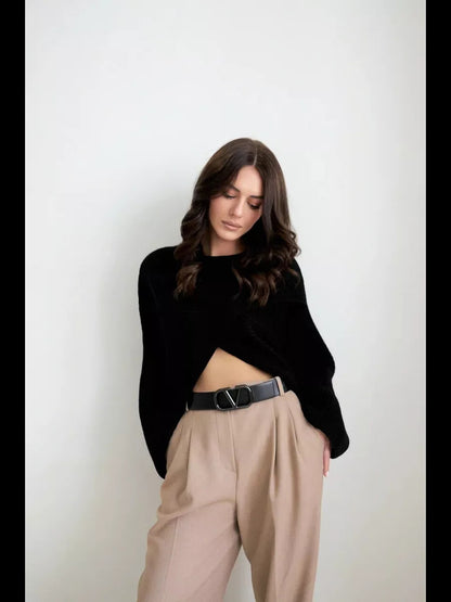 Damen Modischer cropped Strickpullover mit innovativem Schnitt Merchesia