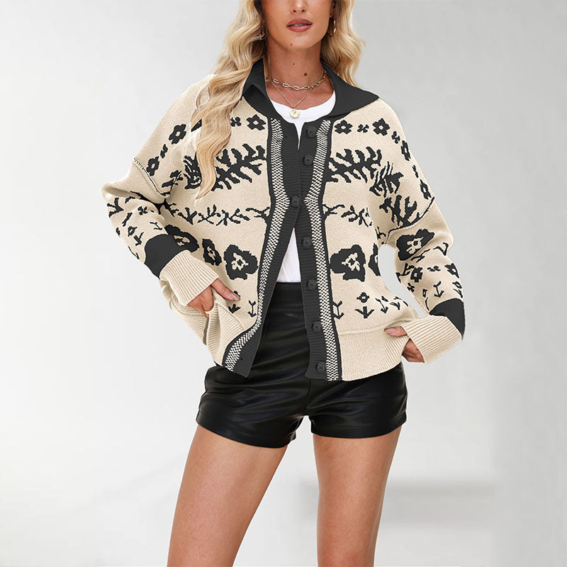 Damen Strickjacke mit floralen Muster und lässigem Schnitt Merchesia