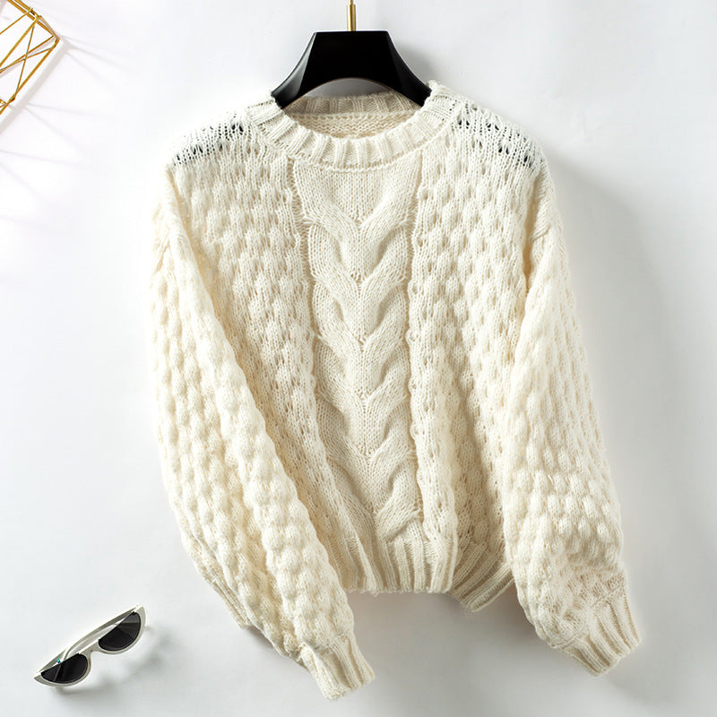 Damen gemütlicher Strickpullover mit strukturiertem Zopfmuster und lässigem Schnitt Merchesia
