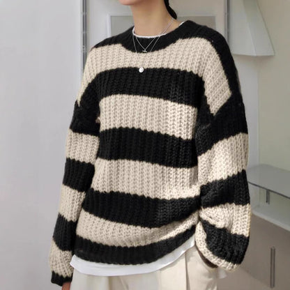 Damen modischer Strickpullover mit breiten Streifen und lockerer Passform Merchesia