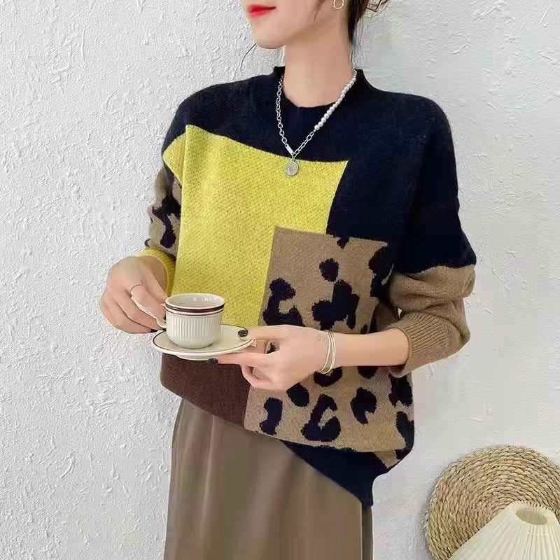 Damen Modischer Pullover mit graphischem Muster und angeschnittenen Ärmeln Merchesia