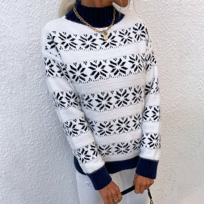 Damen Strickpullover mit Wintermotiv und hochgeschlossenem Kragen Merchesia