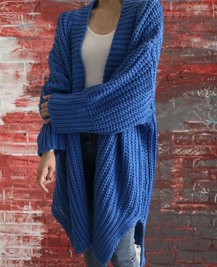 Damen Großer Strickcardigan mit offenem Schnitt und breiten Ärmeln Merchesia