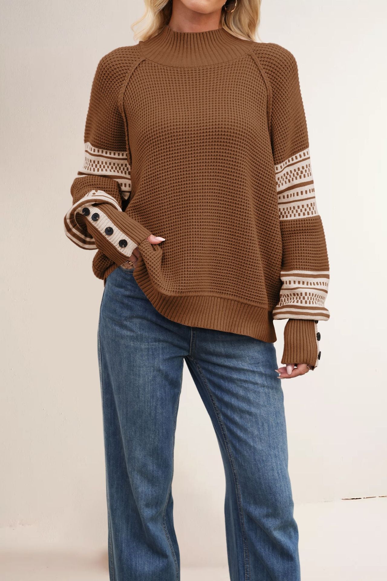 Damen Strickpullover mit modernem Strukturdesign und Knopfdetails Merchesia