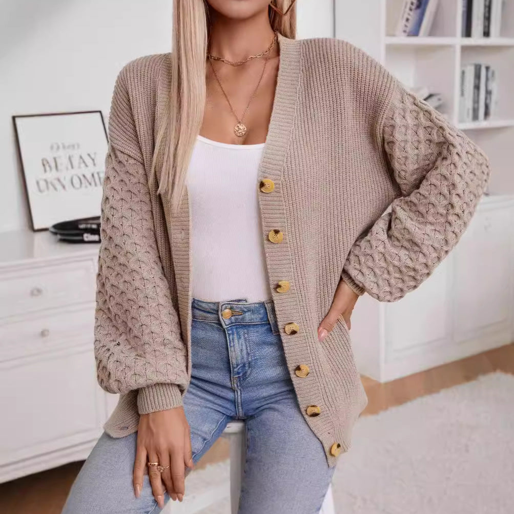 Damen Strickjacke mit strukturiertem Ärmel und Knopfdetails Merchesia