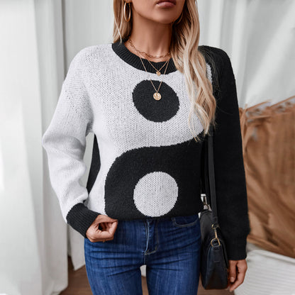 Damen modischer Pullover mit Yin-Yang-Motiv Merchesia