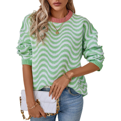Damen gemütlicher Pullover mit modernen Wellenmustern und minimalistischer Passform Merchesia