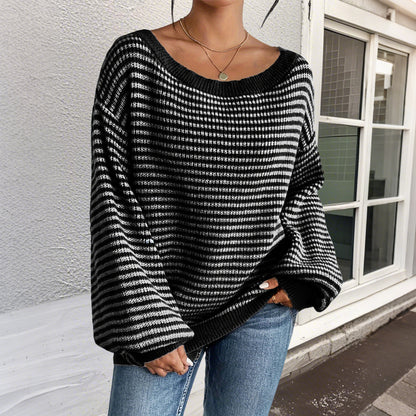 Damen lässiger Strickpullover mit weitem Schnitt und modernen Streifen Merchesia