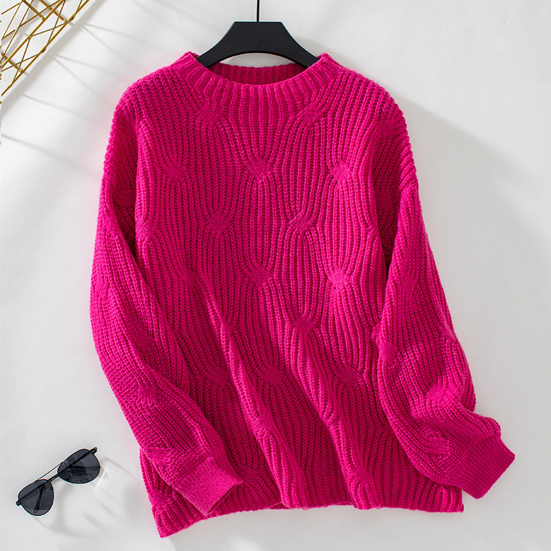 Damen Grobstrickpullover mit auffälligem Wellenmuster Merchesia