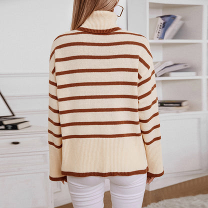 Damen modischer Rollkragenpullover mit breiten Streifen und lässigem Schnitt Merchesia
